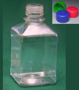 Бутылка квадратная 270 мл прозрачная с крышкой с контрольным кольцом