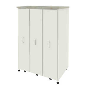 Шкаф 3 выдвижные вертикальные секции 930x630x1350 ламинат белый, серый металл